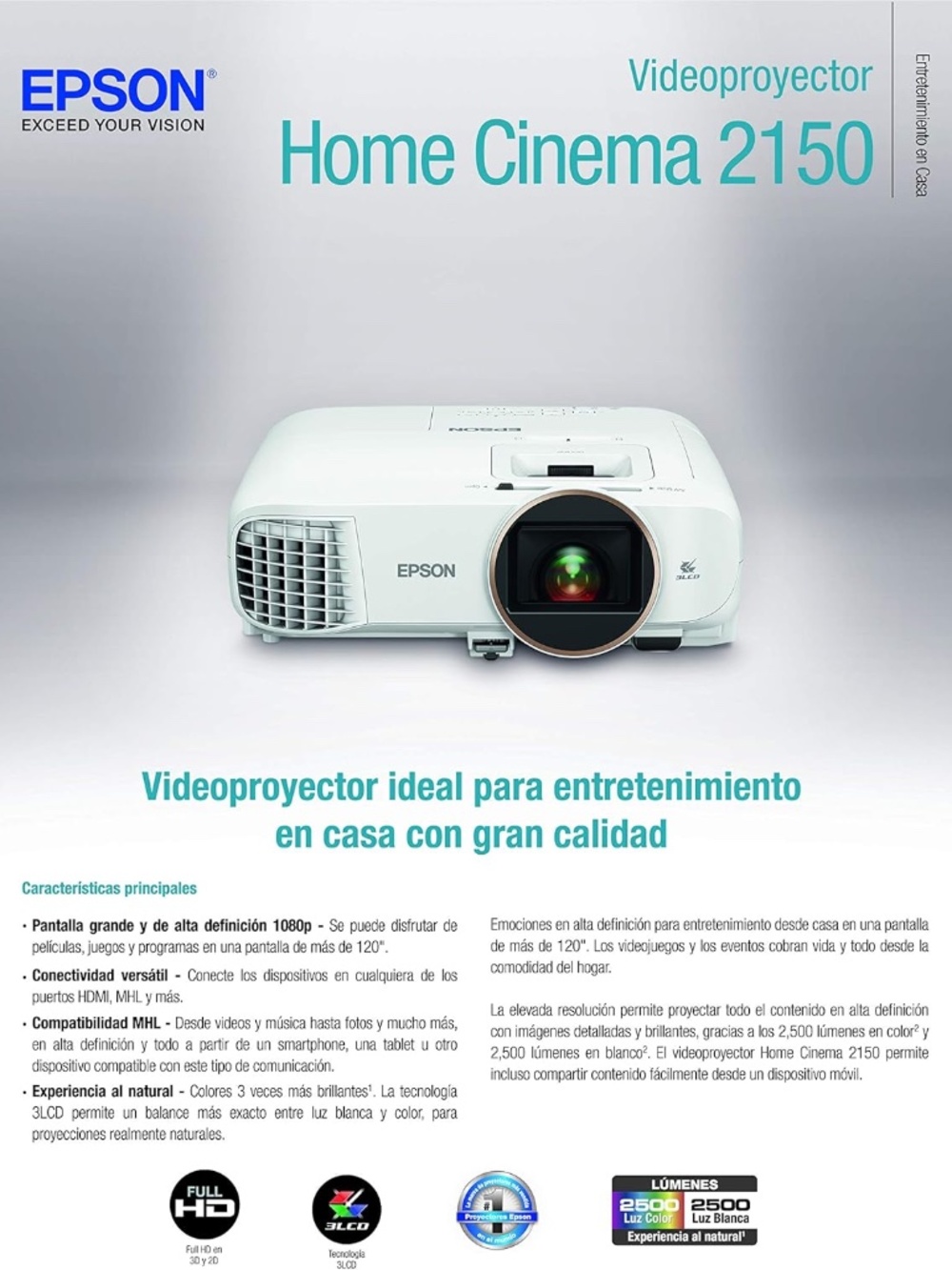 Epson Home Cinema 2150 Wireless Projector Full HD 1080p 2,500 Lumens 3LCD $2500